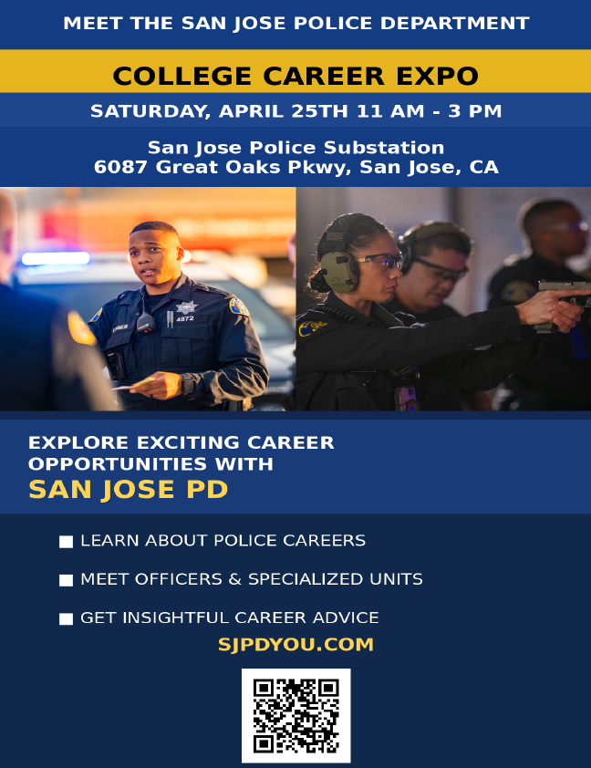 SJPD College Career Expo April 25th, 11 AM - 3 PM